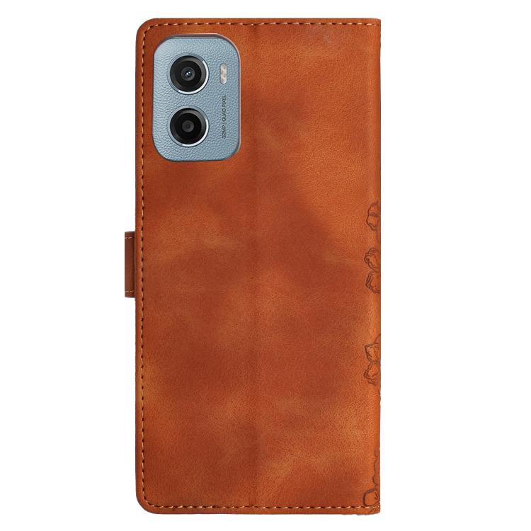 For Motorola Moto E15 Cherry Blossom Butterfly Skin Feel Embossed PU Phone Case