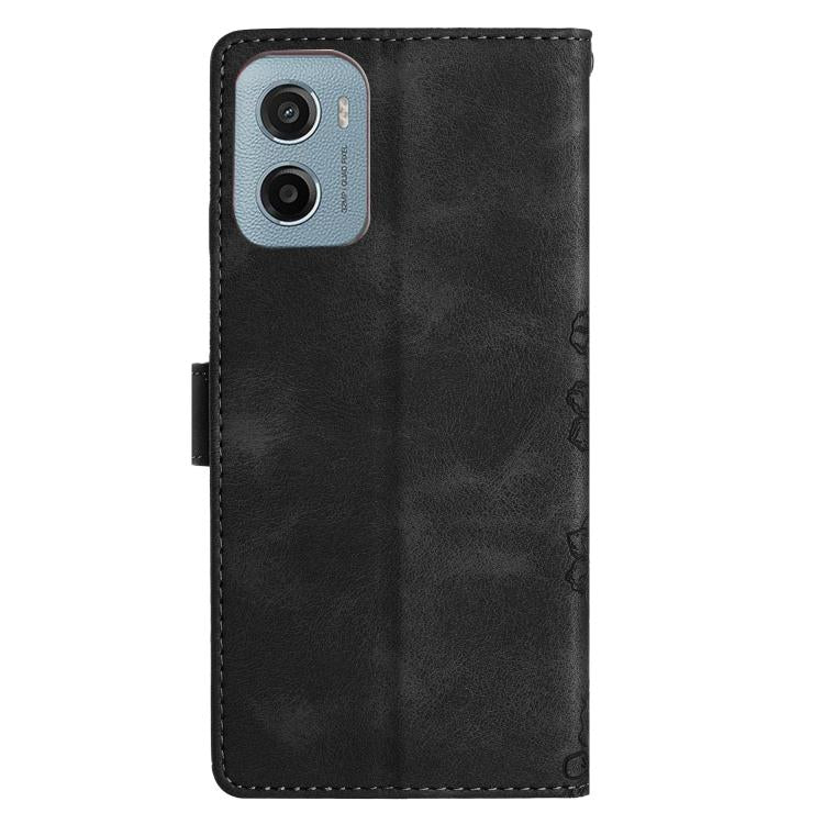 For Motorola Moto E15 Cherry Blossom Butterfly Skin Feel Embossed PU Phone Case