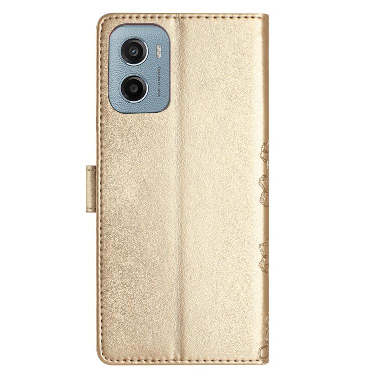 For Motorola Moto E15 Cherry Blossom Butterfly Skin Feel Embossed PU Phone Case