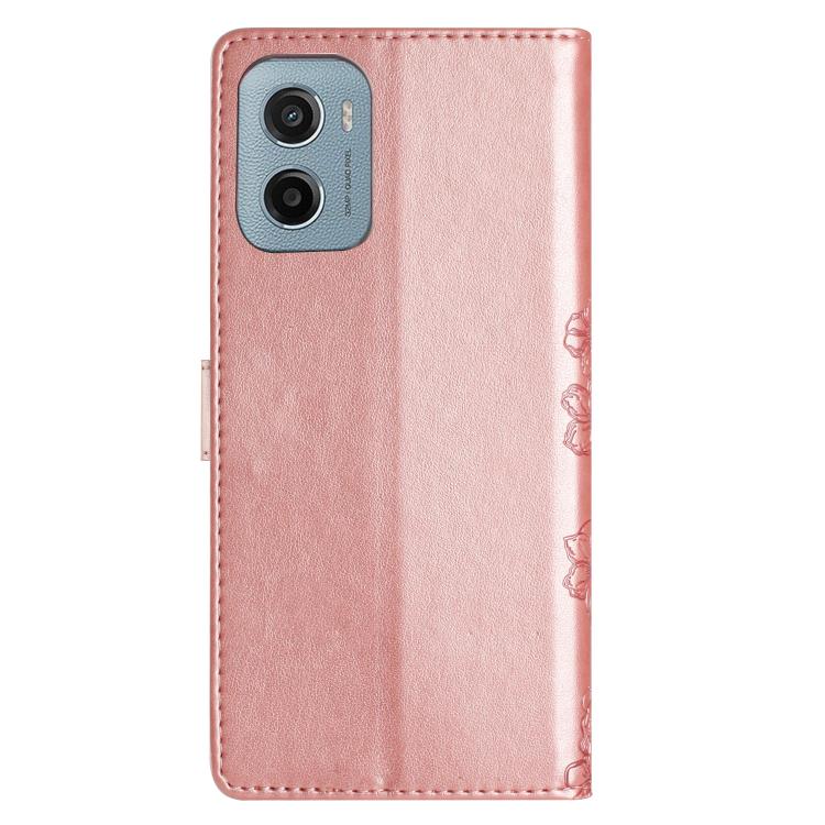For Motorola Moto E15 Cherry Blossom Butterfly Skin Feel Embossed PU Phone Case
