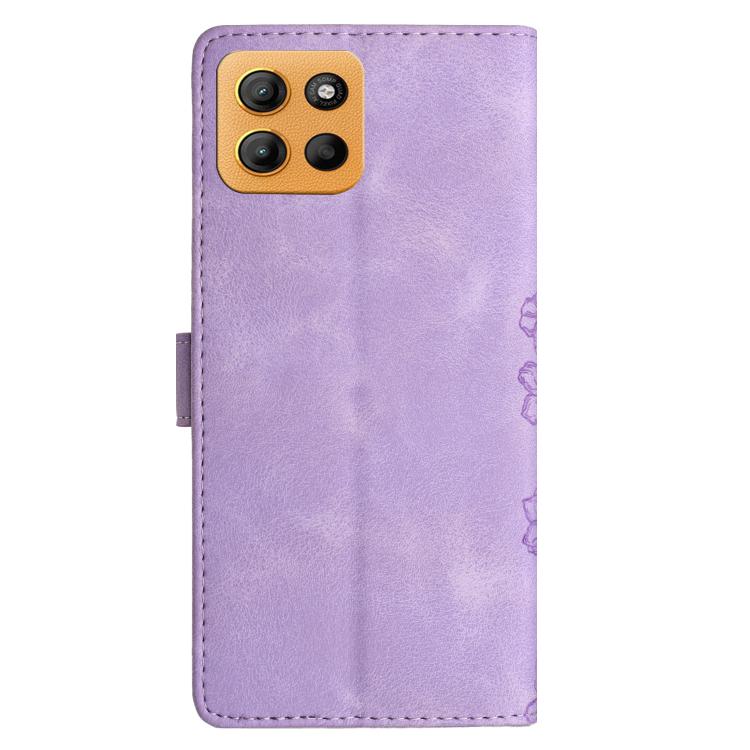 For Motorola Moto G15 Cherry Blossom Butterfly Skin Feel Embossed PU Phone Case