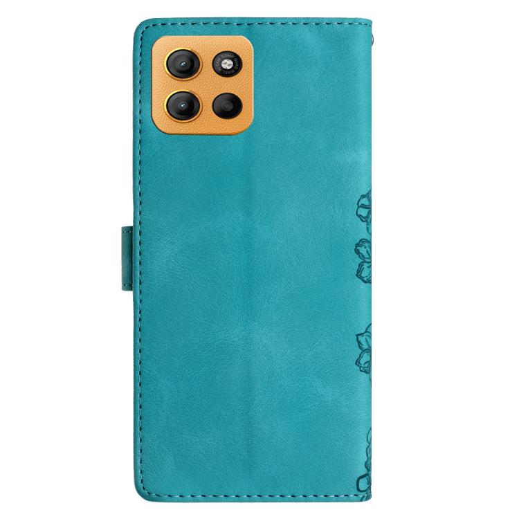 For Motorola Moto G15 Cherry Blossom Butterfly Skin Feel Embossed PU Phone Case