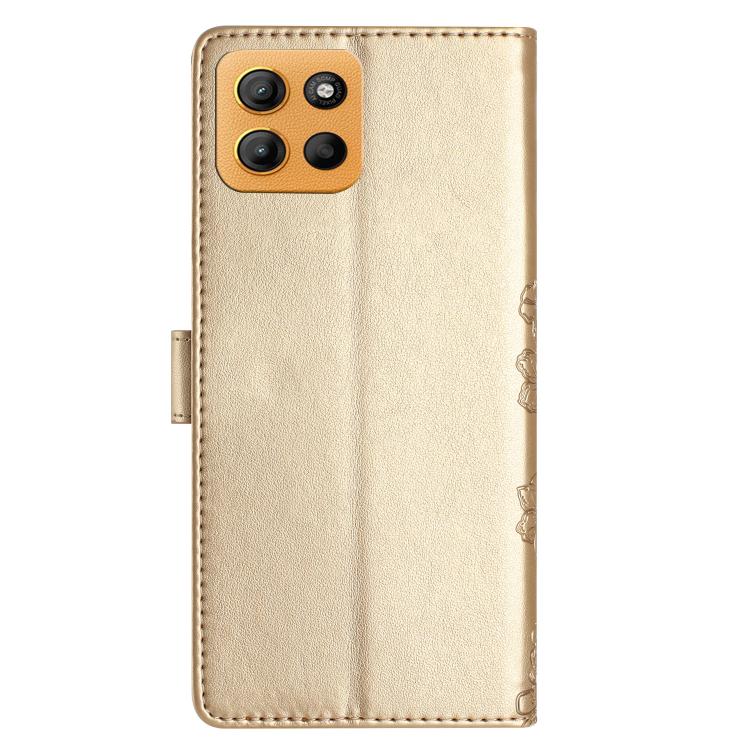 For Motorola Moto G15 Cherry Blossom Butterfly Skin Feel Embossed PU Phone Case