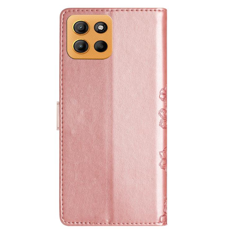 For Motorola Moto G15 Cherry Blossom Butterfly Skin Feel Embossed PU Phone Case