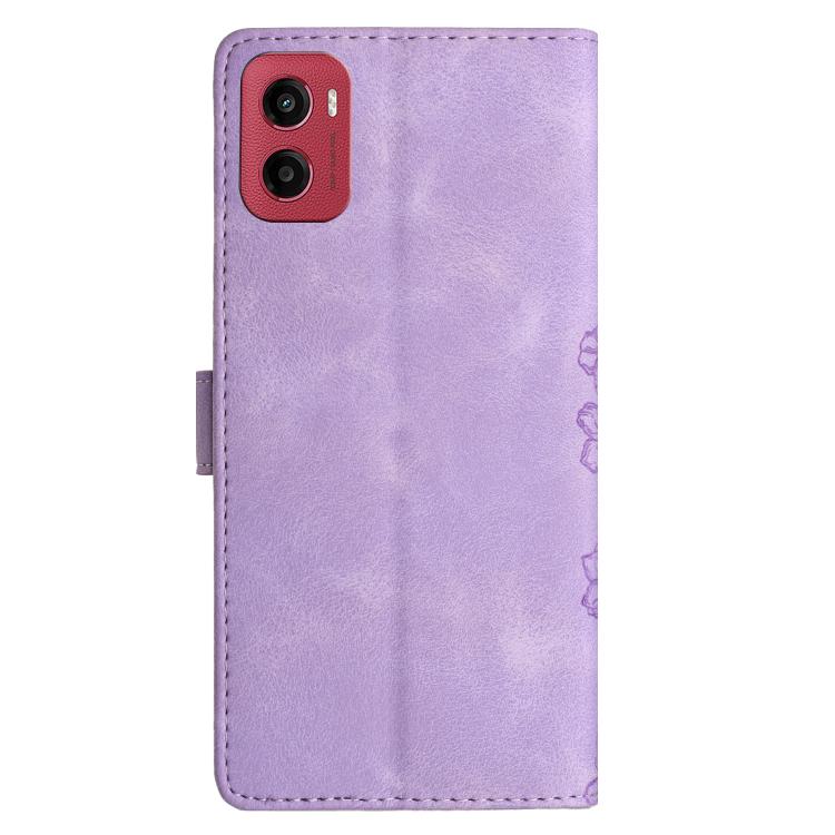 For Motorola Moto G05 Cherry Blossom Butterfly Skin Feel Embossed PU Phone Case