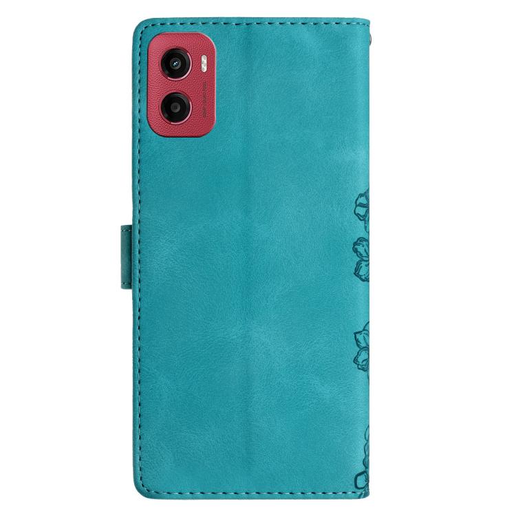 For Motorola Moto G05 Cherry Blossom Butterfly Skin Feel Embossed PU Phone Case