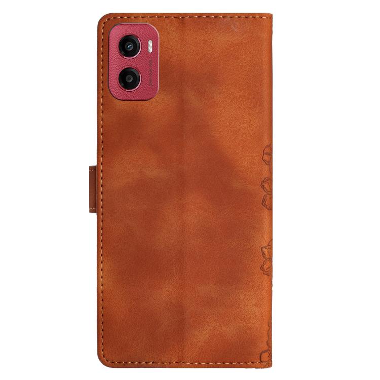For Motorola Moto G05 Cherry Blossom Butterfly Skin Feel Embossed PU Phone Case