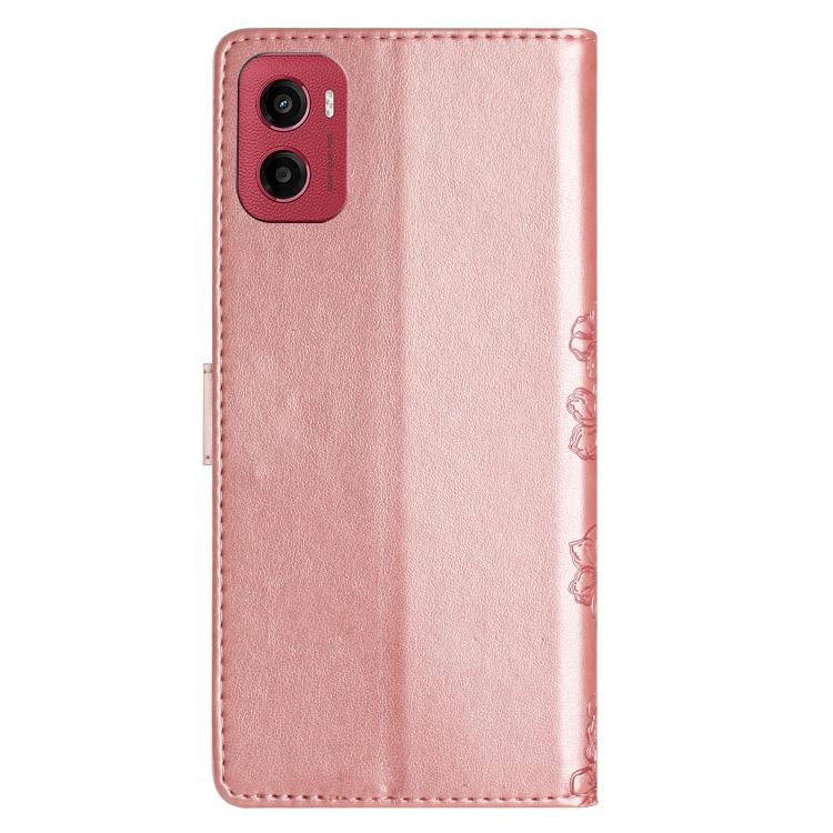 For Motorola Moto G05 Cherry Blossom Butterfly Skin Feel Embossed PU Phone Case