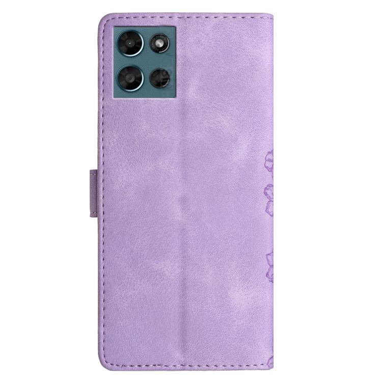 For Motorola Moto G Play 2025 Cherry Blossom Butterfly Skin Feel Embossed PU Phone Case