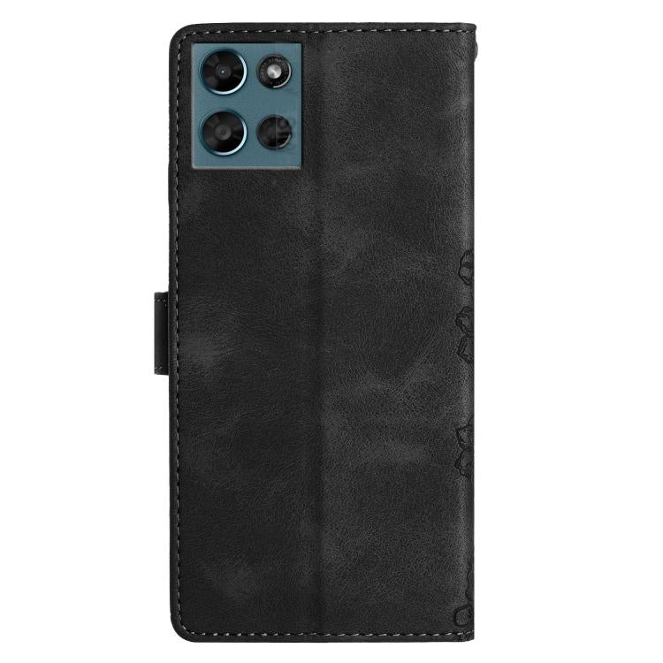 For Motorola Moto G Play 2025 Cherry Blossom Butterfly Skin Feel Embossed PU Phone Case