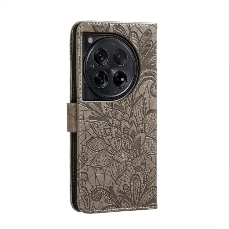 For OnePlus 12 Lace Flower Embossing Flip Leather Phone Case