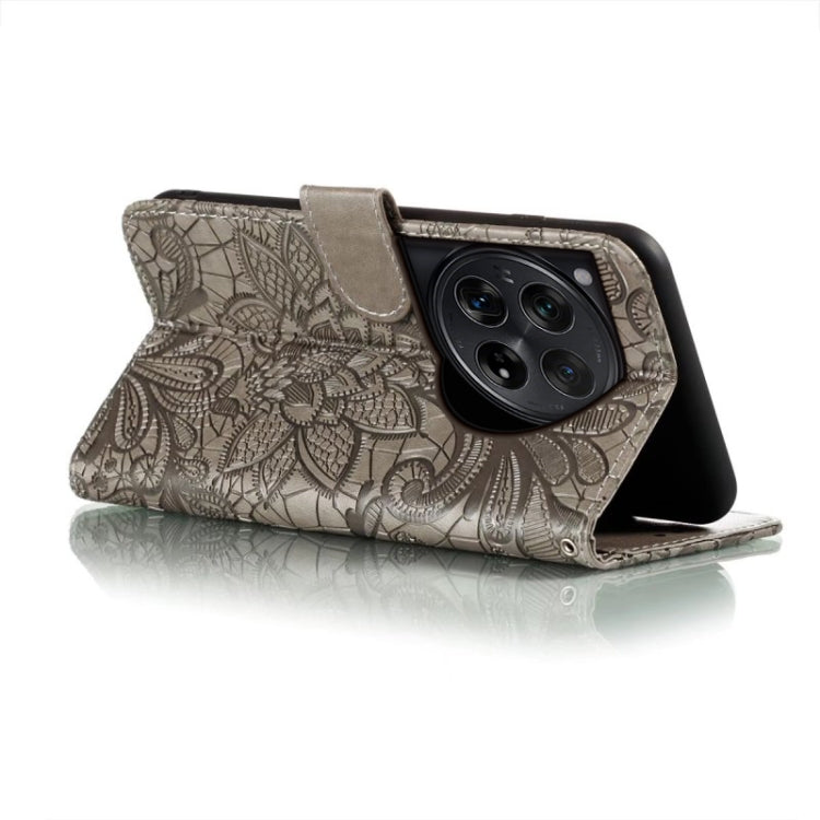 For OnePlus 12 Lace Flower Embossing Flip Leather Phone Case