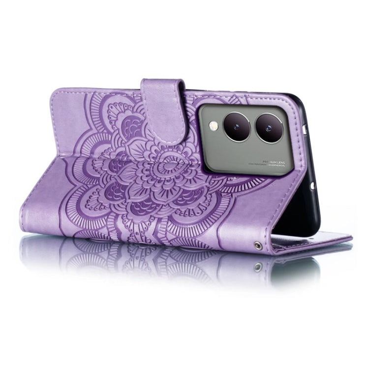For vivo Y17S Sun Mandala Embossing Pattern Phone Leather Case