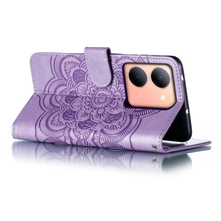 For vivo Y78 Sun Mandala Embossing Pattern Phone Leather Case