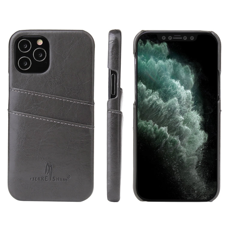For iPhone 12 / 12 Pro Fierre Shann Retro Oil Wax Texture PU Leather Case with Card Slots