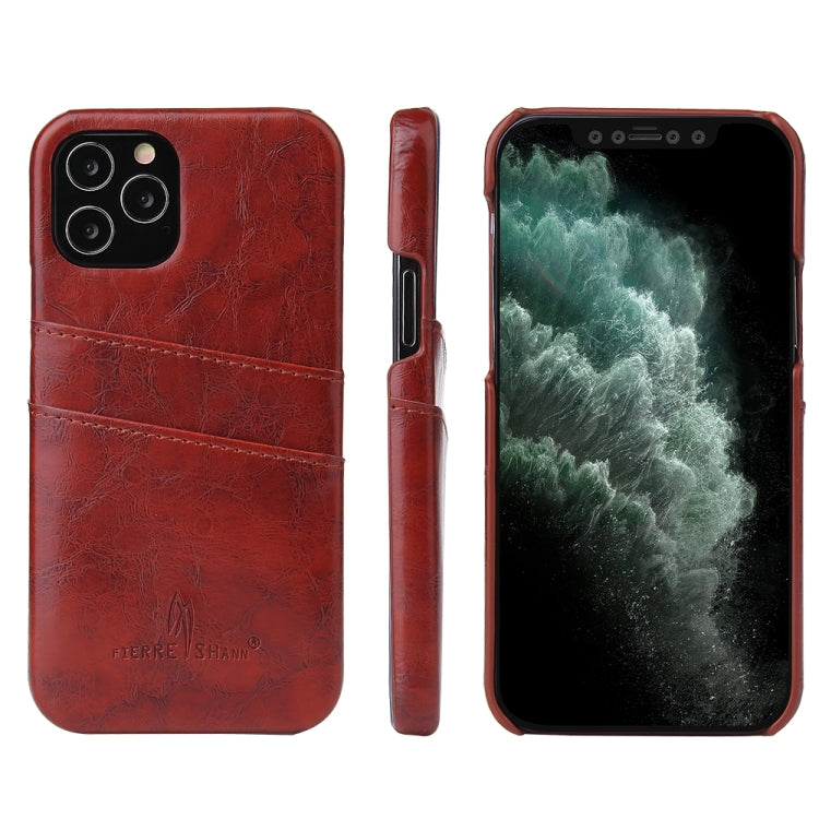 For iPhone 12 / 12 Pro Fierre Shann Retro Oil Wax Texture PU Leather Case with Card Slots