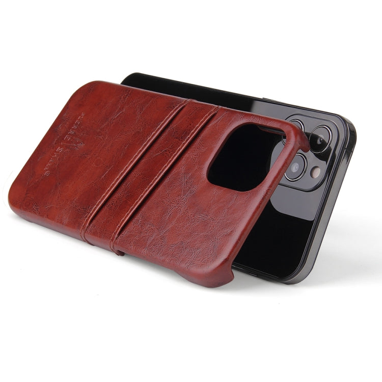 For iPhone 12 / 12 Pro Fierre Shann Retro Oil Wax Texture PU Leather Case with Card Slots