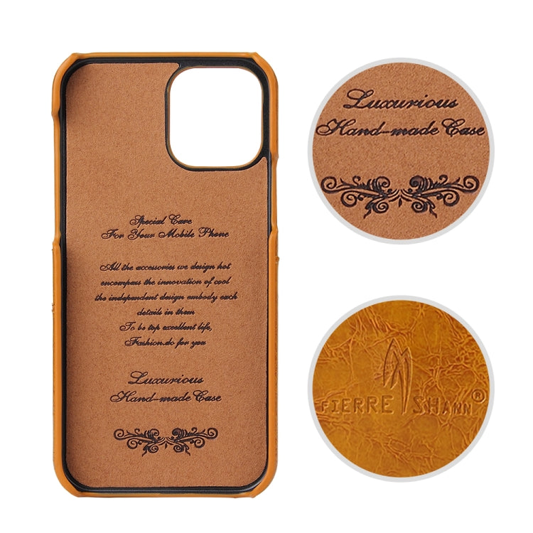 For iPhone 12 / 12 Pro Fierre Shann Retro Oil Wax Texture PU Leather Case with Card Slots