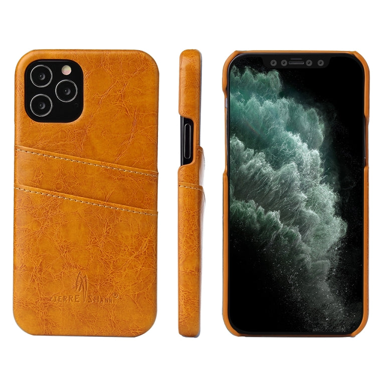 For iPhone 12 / 12 Pro Fierre Shann Retro Oil Wax Texture PU Leather Case with Card Slots