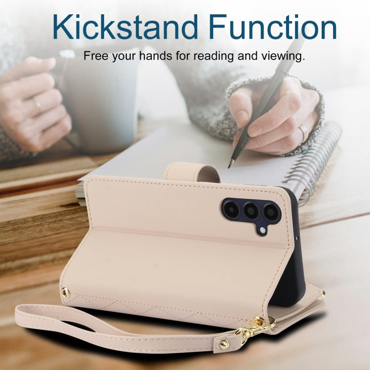 For Samsung Galaxy A15 4G / 5G YM016 Rhombic Zipper Card Wallet Leather Phone Case with Lanyard