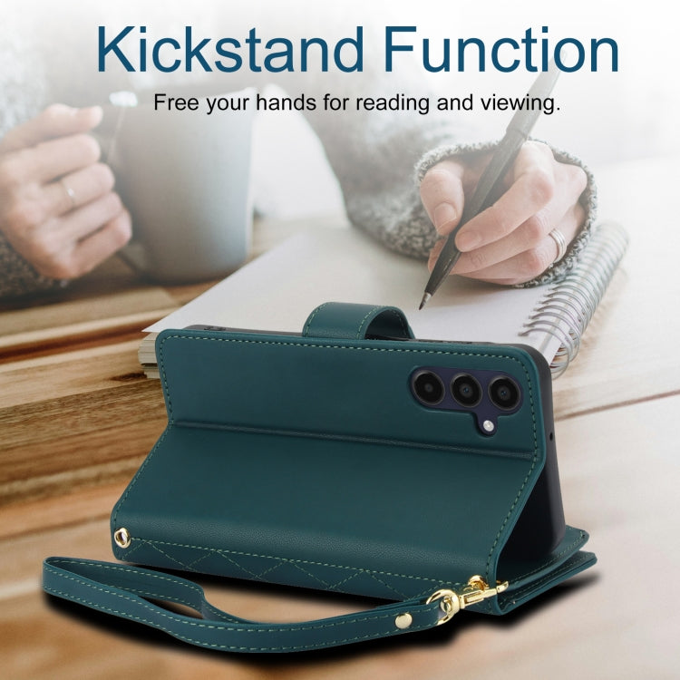 For Samsung Galaxy A15 4G / 5G YM016 Rhombic Zipper Card Wallet Leather Phone Case with Lanyard