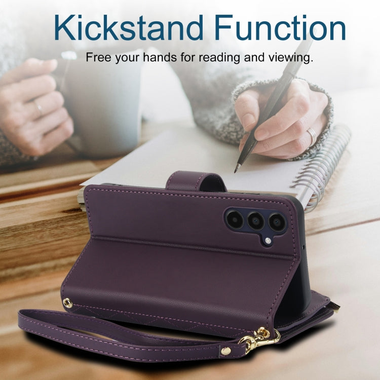 For Samsung Galaxy A15 4G / 5G YM016 Rhombic Zipper Card Wallet Leather Phone Case with Lanyard