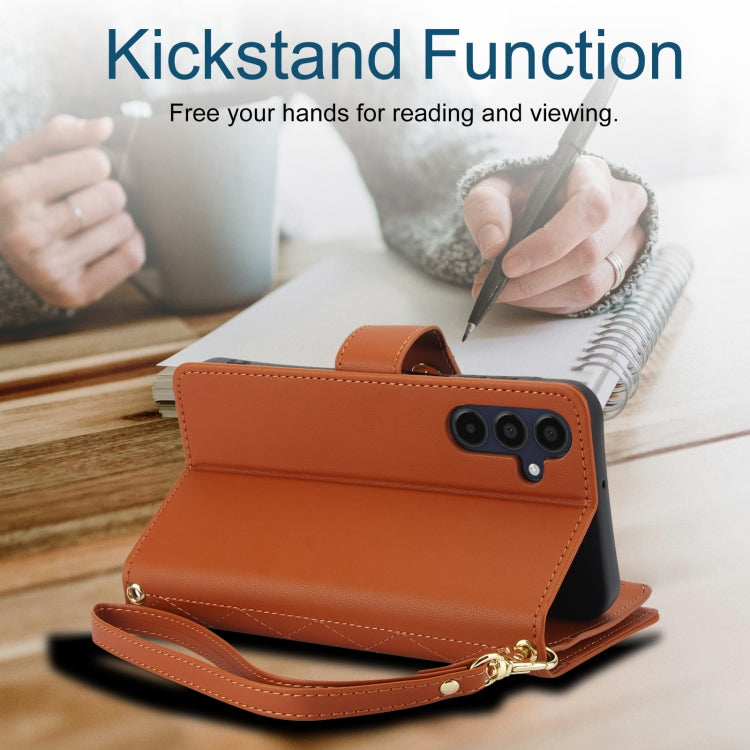 For Samsung Galaxy A15 4G / 5G YM016 Rhombic Zipper Card Wallet Leather Phone Case with Lanyard