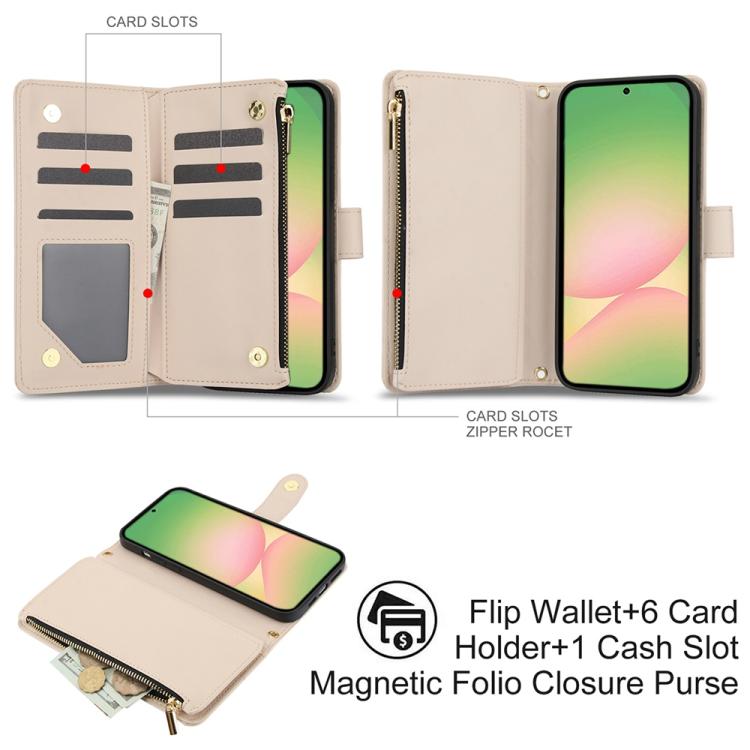 For Samsung Galaxy A56 5G YM016 Rhombic Zipper Card Wallet Leather Phone Case with Lanyard