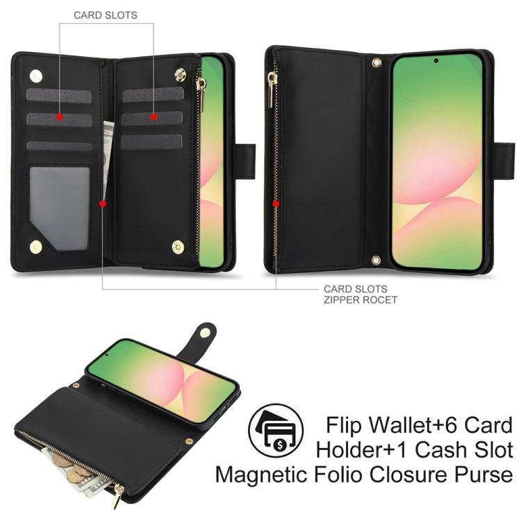 For Samsung Galaxy A56 5G YM016 Rhombic Zipper Card Wallet Leather Phone Case with Lanyard