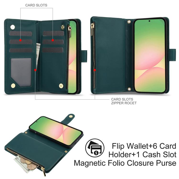For Samsung Galaxy A56 5G YM016 Rhombic Zipper Card Wallet Leather Phone Case with Lanyard