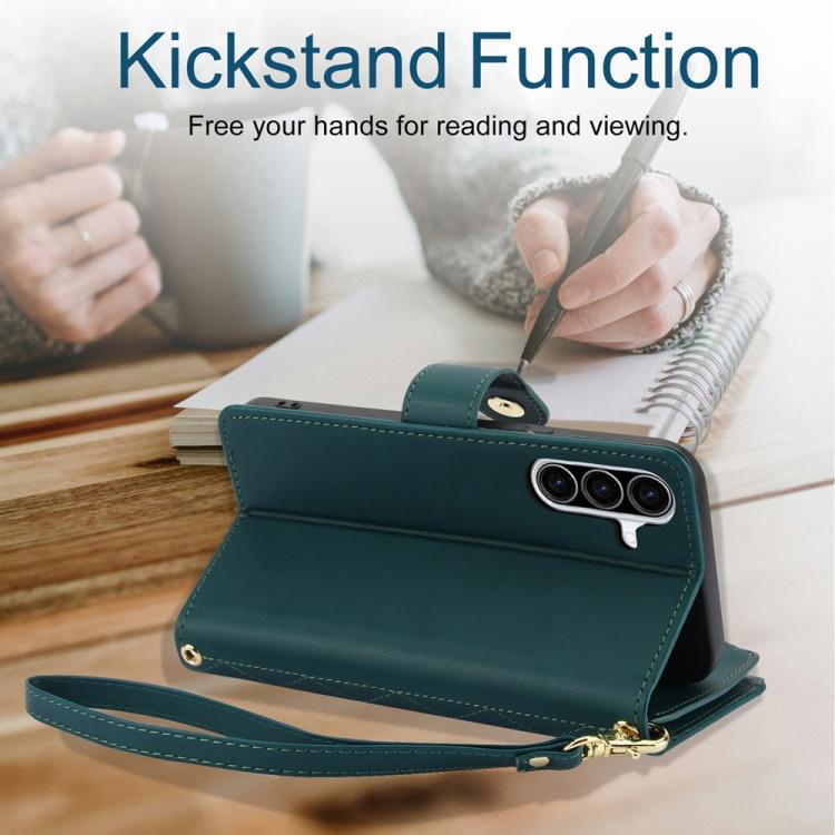 For Samsung Galaxy A56 5G YM016 Rhombic Zipper Card Wallet Leather Phone Case with Lanyard