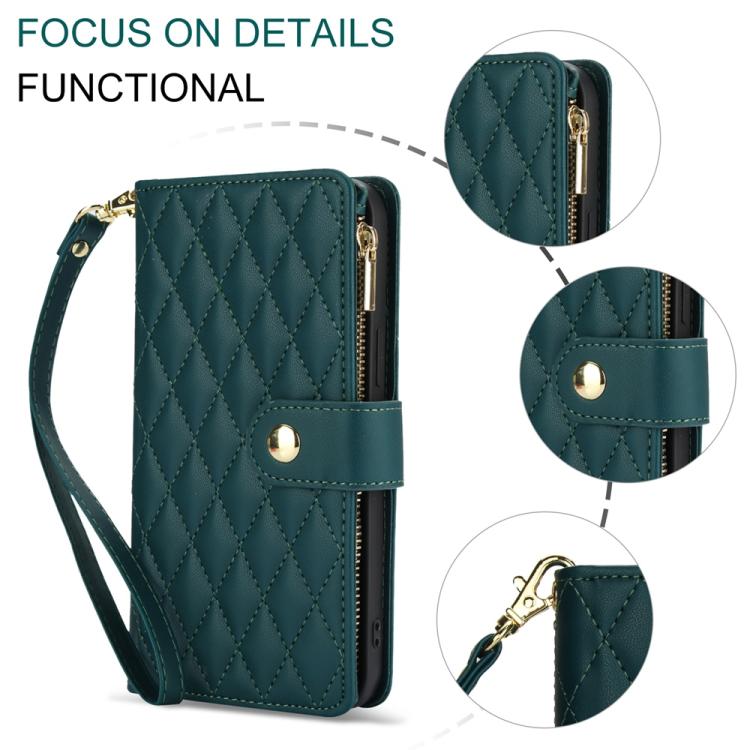 For Samsung Galaxy A56 5G YM016 Rhombic Zipper Card Wallet Leather Phone Case with Lanyard