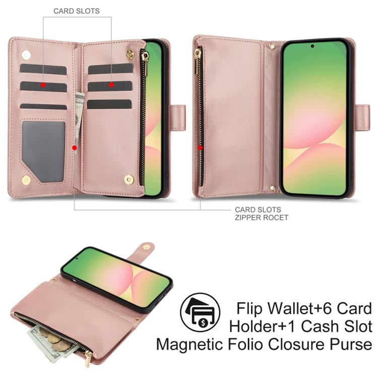 For Samsung Galaxy A56 5G YM016 Rhombic Zipper Card Wallet Leather Phone Case with Lanyard