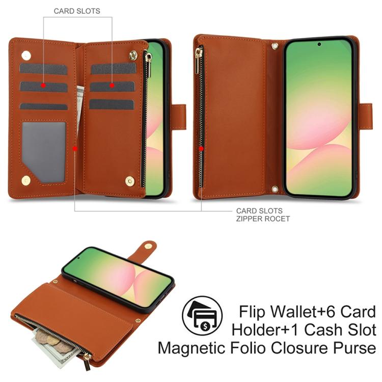 For Samsung Galaxy A56 5G YM016 Rhombic Zipper Card Wallet Leather Phone Case with Lanyard