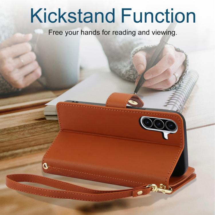 For Samsung Galaxy A56 5G YM016 Rhombic Zipper Card Wallet Leather Phone Case with Lanyard