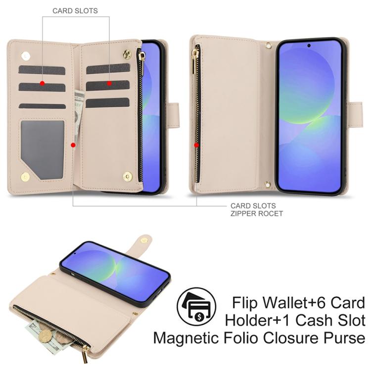 For Samsung Galaxy A36 5G YM016 Rhombic Zipper Card Wallet Leather Phone Case with Lanyard