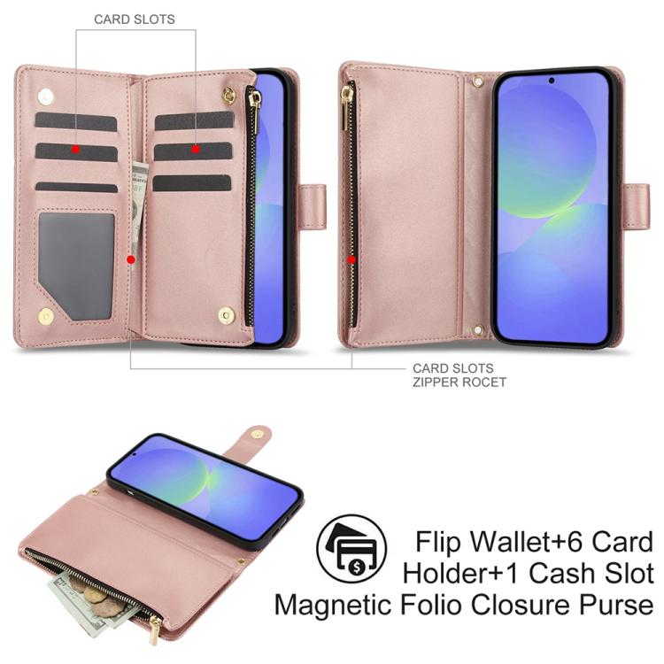 For Samsung Galaxy A36 5G YM016 Rhombic Zipper Card Wallet Leather Phone Case with Lanyard