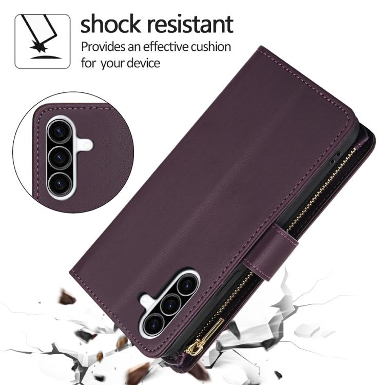 For Samsung Galaxy A36 5G YM016 Rhombic Zipper Card Wallet Leather Phone Case with Lanyard