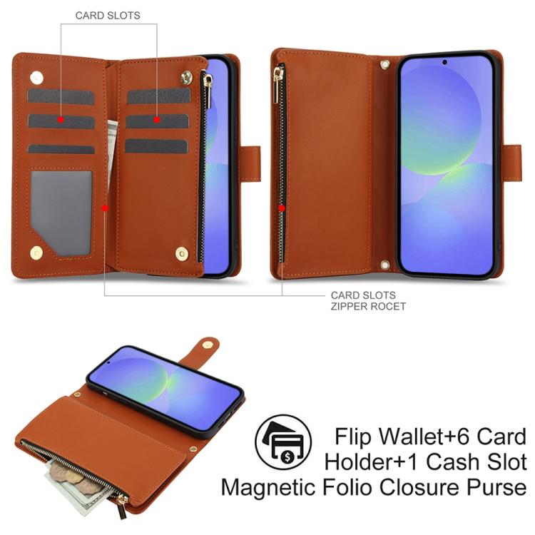 For Samsung Galaxy A36 5G YM016 Rhombic Zipper Card Wallet Leather Phone Case with Lanyard