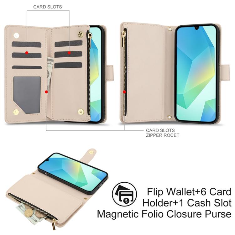For Samsung Galaxy A26 5G YM016 Rhombic Zipper Card Wallet Leather Phone Case with Lanyard