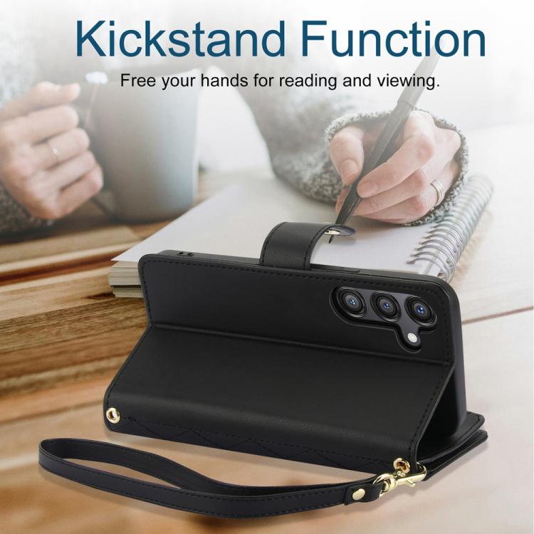For Samsung Galaxy A26 5G YM016 Rhombic Zipper Card Wallet Leather Phone Case with Lanyard