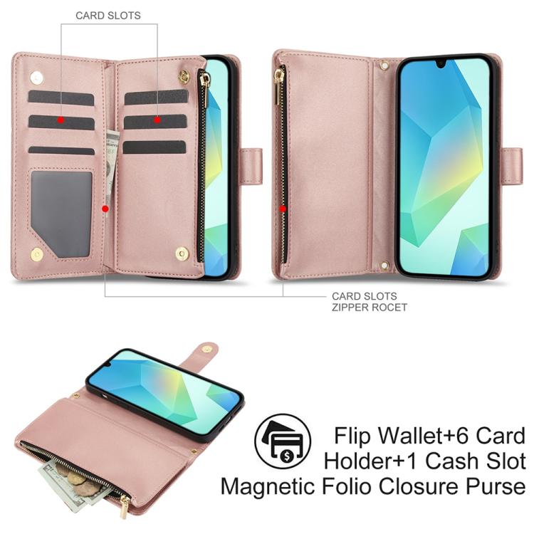 For Samsung Galaxy A26 5G YM016 Rhombic Zipper Card Wallet Leather Phone Case with Lanyard