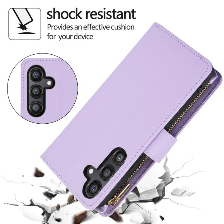 For Samsung Galaxy A26 5G YM016 Rhombic Zipper Card Wallet Leather Phone Case with Lanyard