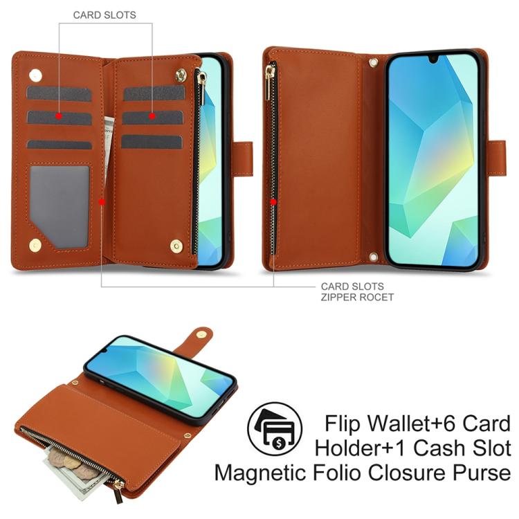 For Samsung Galaxy A26 5G YM016 Rhombic Zipper Card Wallet Leather Phone Case with Lanyard