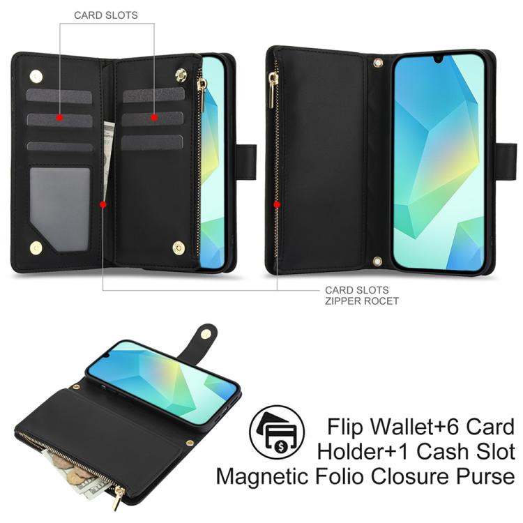 For Samsung Galaxy A16 4G / 5G YM016 Rhombic Zipper Card Wallet Leather Phone Case with Lanyard