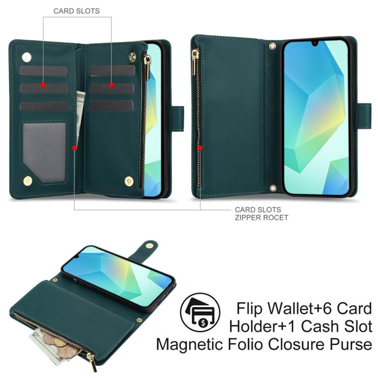 For Samsung Galaxy A16 4G / 5G YM016 Rhombic Zipper Card Wallet Leather Phone Case with Lanyard