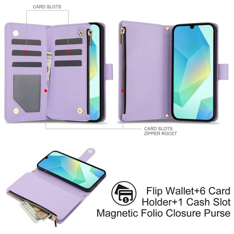 For Samsung Galaxy A16 4G / 5G YM016 Rhombic Zipper Card Wallet Leather Phone Case with Lanyard
