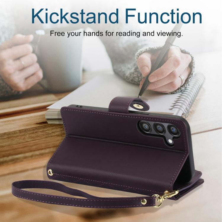 For Samsung Galaxy A16 4G / 5G YM016 Rhombic Zipper Card Wallet Leather Phone Case with Lanyard