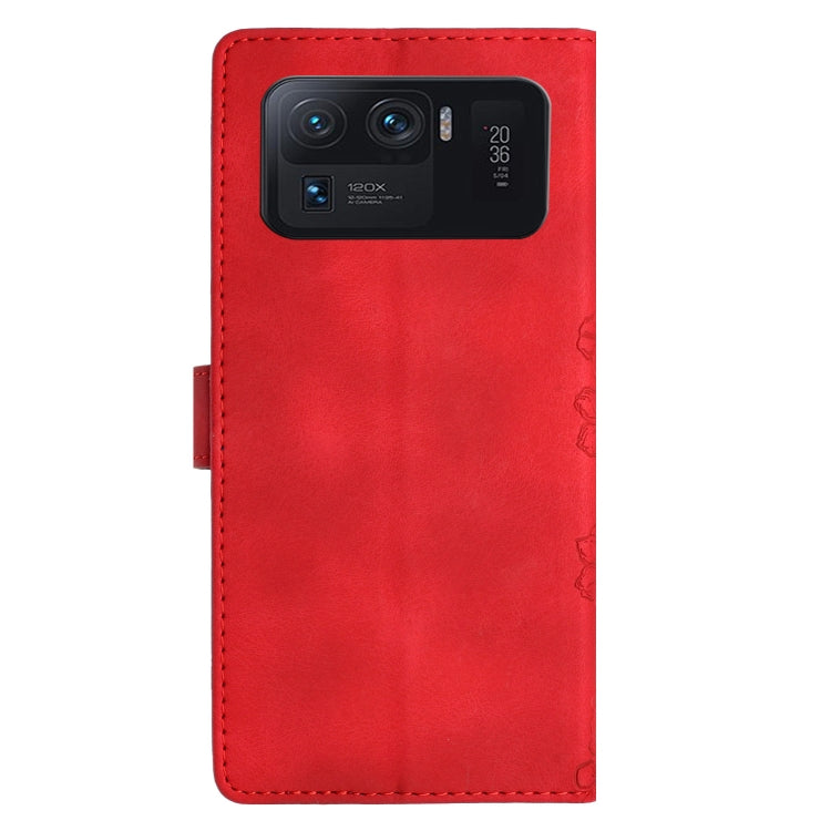For Xiaomi Mi 11 Ultra Cherry Blossom Butterfly Skin Feel Embossed PU Phone Case