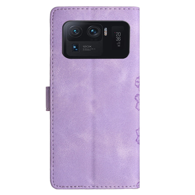 For Xiaomi Mi 11 Ultra Cherry Blossom Butterfly Skin Feel Embossed PU Phone Case